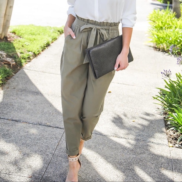 Olive Paperbag Pegged Trousers High Waist - Picture 4 of 4